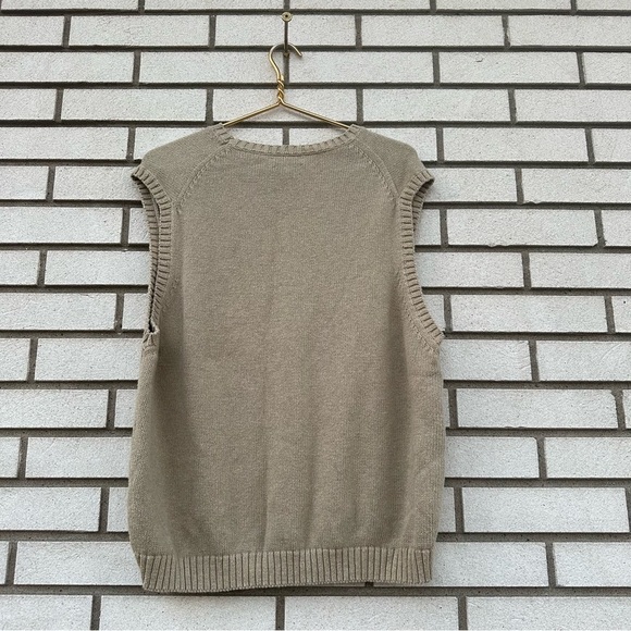 Lands End Beige Tan Cotton Knit V-Neck Sweater Vest - Picture 4 of 9